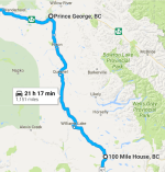 100 mile house to prince george